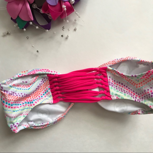 PINK colorful strapless Padded swim top - Picture 3 of 5